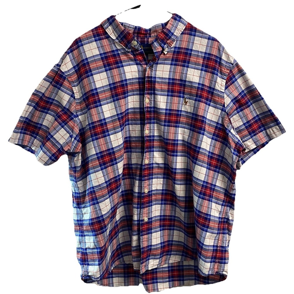 Polo Ralph Lauren Men's Classic Button-up Red/White/Blue Plaid Dress Shirt XXL